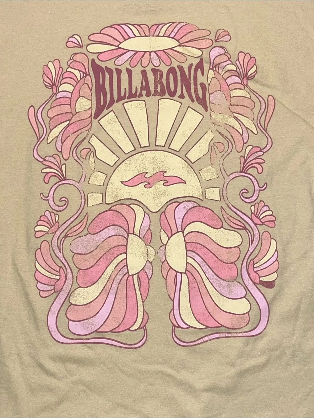 Billabong Yellow Oversized Graphic Sun Flowers Tee Shirt Girls Medium NWT Pink